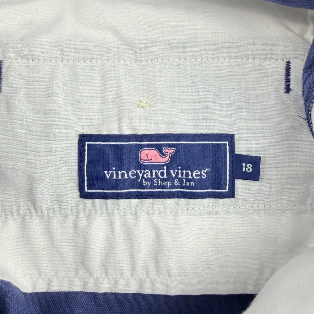 Vineyard Vines Boys Shark Embroidered Chino Shorts Size 18 Blue Cotton Preppy